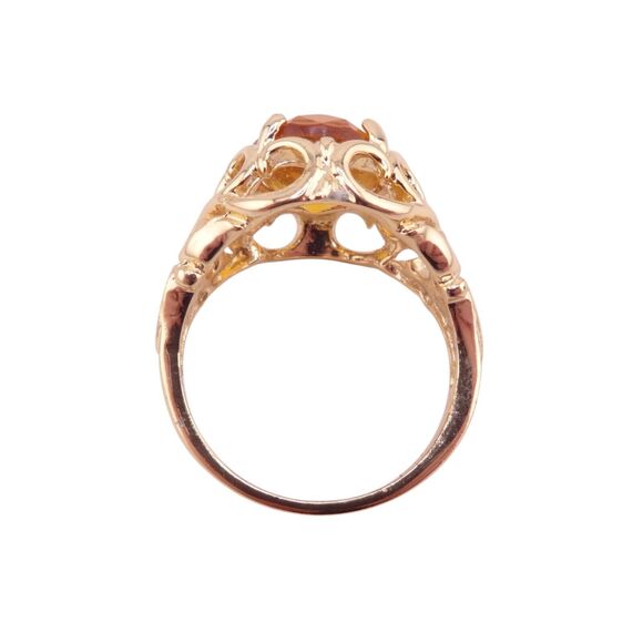 Faceted Oval Topaz 4 Prong Filigree Gold Plated Ring - Size 8 Pre-Owned - Picture 5 of 5